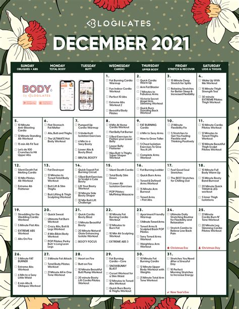 Blogilates December 2021 Calendar