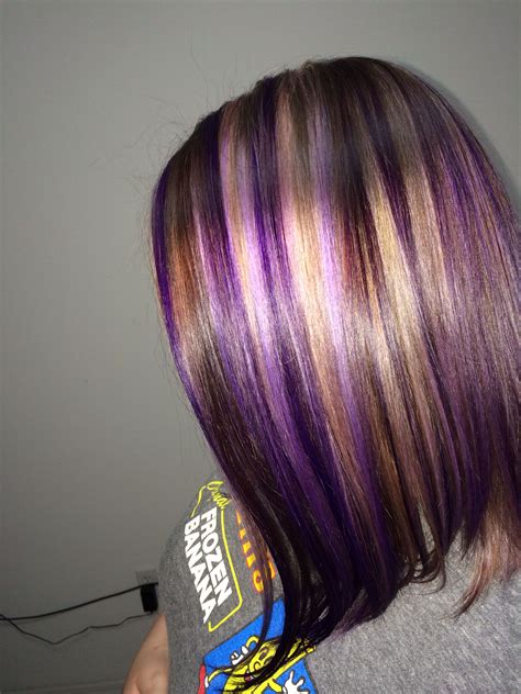 Blonde and purple highlights on brown hair. Things To Know About Blonde and purple highlights on brown hair. 