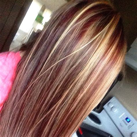 Blonde highlights and red lowlights in brown hair. Jul 6, 2017 - Explore Rachelle's board "brown hair with blonde highlights and red lowlights" on Pinterest. See more ideas about hair, hair highlights, long hair styles. 