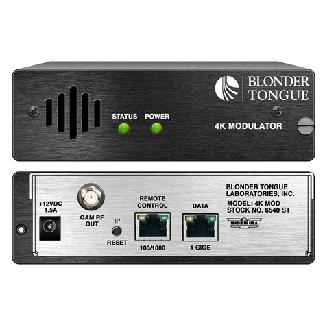 TV’s without RF input H.265 decoding, Blonder Tongue offers a 4K Decoder model option to provide 4K delivery via an HDMI interface. Features • Receives up to 4x SPTS individually via IP interface Each SPTS cannot exceed 38.8 Mbps Each SPTS can contain an H.265, H.264 or MPEG-2 program • Each SPTS maps to an individual RF QAM channel. 