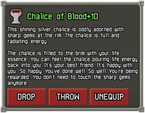 Blood chalice pixel dungeon. Mar 23, 2015 · This doesn't help you finish the main Chalice Dungeon line, which you'll want to do for 100% completion, but it's a great way to find unique loot. ... Blood Rock in side dungeon before main lair ... 