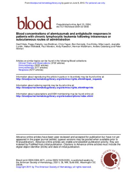 Blood concentrations of alemtuzumab and antiglobulin responses …