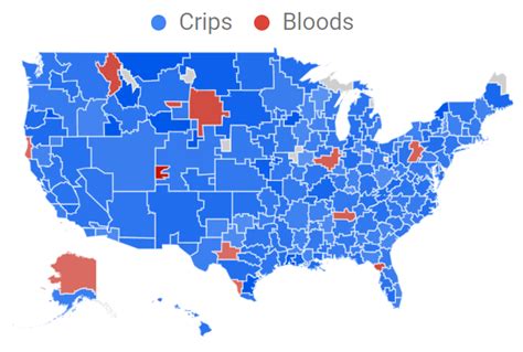 Blood crip territory map usa. The Crips wear blue, while the Bloods wear red as their identification. The membership of the Crips is about 30,000 to 35,000, while that of the Bloods is about 20,000 to 25,000. The area of control of the Crips is the United States, but the area of control of the Bloods is the US and also Canada. 
