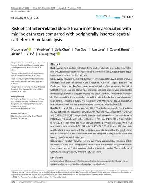 Bloodstream Infection due to Midline Catheter