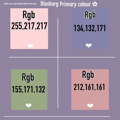 Welcome to the online rgb color code picker! This is all inspiration if you ever want to color it. Red Rgb Code = 255*65536+0*256+0 = #Ff0000. Common color codes are in the forms of: Bloxburg is an open environment where a player can explore the city of bloxburg, chill out with friends, work with friends, as well as design and create their own.. 
