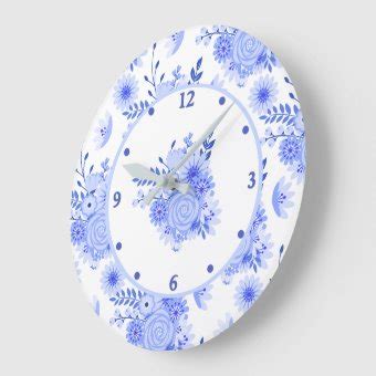 Blue Delft Floral Wall Clock Zazzle