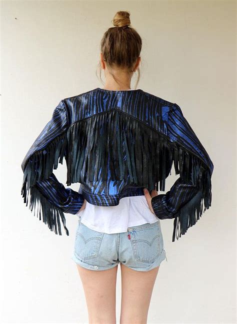 Blue Fringe Leather Jacket - Etsy