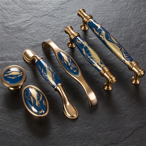 Blue Glass Door Handle Kitchen Cabinet Handles Cupboard