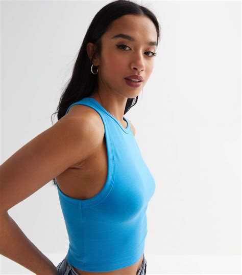 Blue Jersey Crop Racer Vest New Look