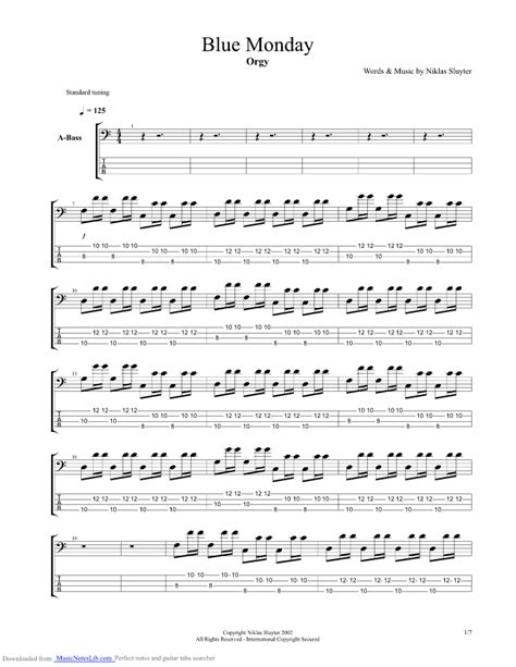 Blue Monday tab with lyrics by Orgy for guitar @ Guitaretab