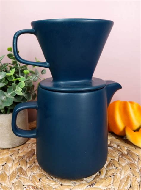 Blue Porcelain Coffee Maker Carafe Pot With Pour Over Dripper