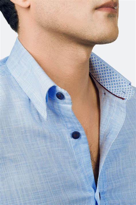 Blue Slub Structured Shirt With Beige Elbow Patch – Brumano