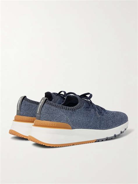 Blue SuedeTrimmed StretchKnit Sneakers BRUNELLO CUCINELLI MR PORTER