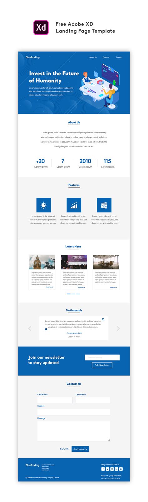 Blue Trading Adobe XD Landing Page Template in 2020 Page template