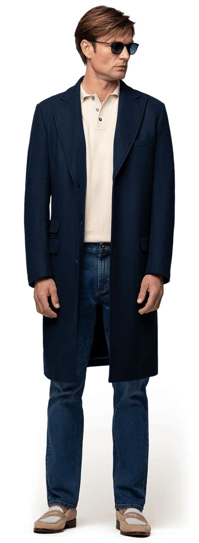 Blue Unlined Peak Lapel Coat Hockerty