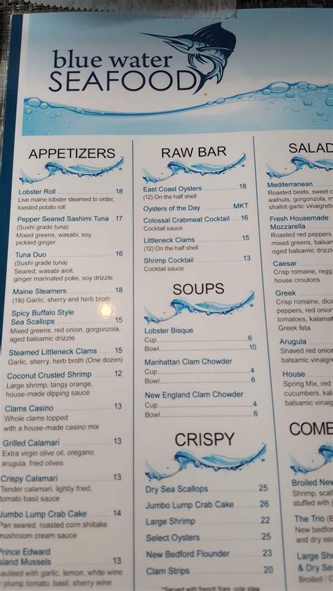 Blue Water Seafood menu in East Brunswick, New Jersey, USA