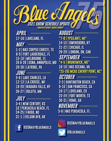Blue angel practice schedule. The first practice of the Blue Angels 2024 season happens on March 26, between the team’s air shows at Travis Air Force Base in California and Naval Air Station Joint Reserve Base in New Orleans ... 