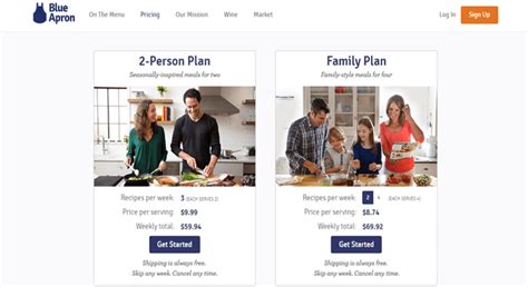 Blue apron cost. Sep 21, 2023 · Blue Apron Pricing How Much Does Blue Apron Cost? Blue Apron offers 2 meal plans, one for couples and one for a family of 4. Both the couple and family plan can be modified so that customers receive either 2, 3 or 4 meals per week, depending on what they prefer. Meals start at $7.99 per serving and go up to $9.99 per serving. 