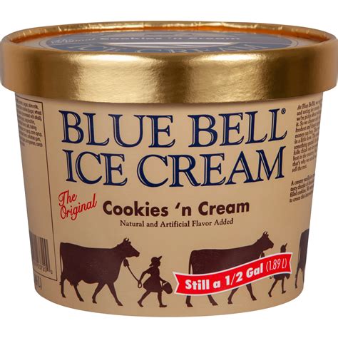 Blue bell cookies and cream. Calcium. Because Blue Bell ice cream is made with milk, you do benefit from its calcium content. Calcium is important for maintaining healthy bones and teeth. Adults need 1,000 to 1,300 mg of calcium each day. A half-cup scoop of most of the Blue Bell flavors contains 15 percent of the daily recommendation for calcium. 