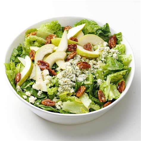 Blue cheese salad. Step 2. Toss greens in large bowl with enough dressing to coat. Divide greens among 6 plates. Top with pear slices, dividing equally. Sprinkle with cheese and walnuts. Drizzle lightly with ... 