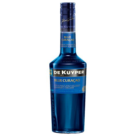 Blue curaçao liqueur. 20%. Presentation. Glass Bottle. Country Of Origin. Netherlands. Flavour. Orange. De Kuyper Blue Curacao liqueur is created from distillates of Curacao fruit, oranges and lemons which are blended together forming a very versatile liqueur, synonymous with the Caribbean. Perfect enjoyed in a myriad of cocktails and drinks. 