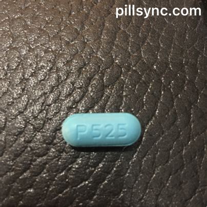 Pill Identifier. Tablet. long blue pill p525. P525 Bl