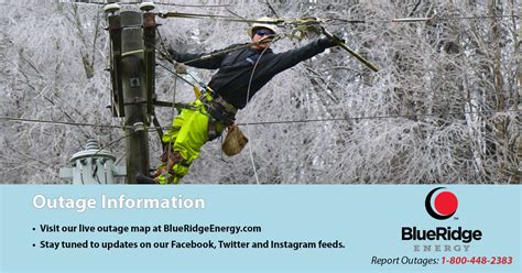 Blue ridge electric power outage. Checklist. Sign easement and owner's agreement for installation of underground service if applicable. Include deed book and page of parcel. Set temporary pole and have electrician call the county or appropriate town for inspection. (Reminders: Call 811 for underground facilities location.) 
