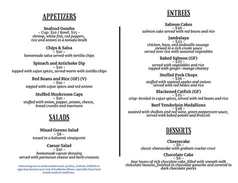 Blues Alley Menu