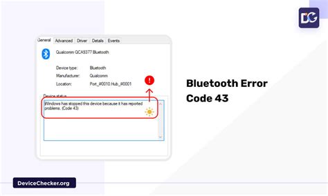 Bluetooth code 43.  I saw in device manger that there was an error code 43, and ...