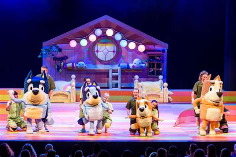 Bluey show live. The show follows Bluey, an anthropomorphic six-year-old (later seven-year-old) Blue Heeler puppy who is characterised by her abundance of energy, imagination and curiosity about the world. The young dog lives with her father, Bandit ; mother, Chilli; and younger sister, Bingo, who regularly joins Bluey on adventures as the pair embark on imaginative … 