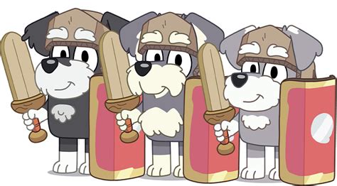 The Terriers are an energetic triplets from Bluey's school who enjoy protecting castles.. 