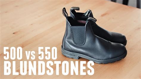 Blundstone 500 vs 550. 3 days ago · You may want to read my full Blundstone 500 review here, or my Blundstone 550 review here. Or if you’re not sure whether to get the 500 or 550, read my detailed Blundstone 500 vs 550 comparison here. If you choose to shop for Blundstones on Amazon, be sure to double check what sizing standard the seller is using. You can often find that ... 