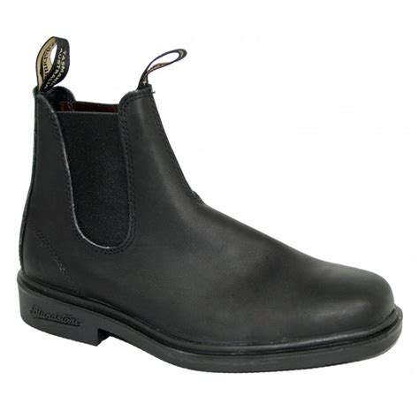 Blundstone dress boots. Women's Dress. Chelsea Boots - Black. 43 Reviews. Sleek, comfortable and highly functional, the #063 dress boots come in premium black leather and feature a lean profile and chisel toe. $214.95. Pay in 4 interest-free payments. Color Black. Size guide. Size: Select a US size. 