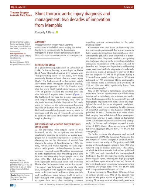 Blunt thoracic aortic injury diagnosis and management: two …