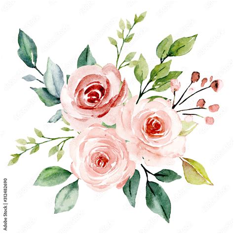 Blush Pink Watercolor Flowers Clipart, Blush and …