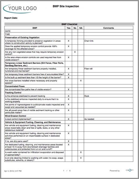 Bmp Inspection Form Form example download