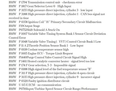 Bmw fault codes list. .  ...