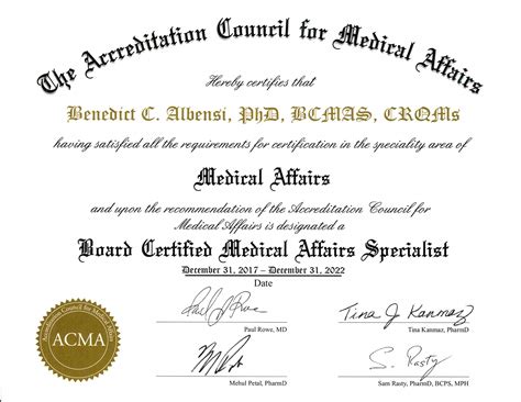 Board Certification Medical Affairs