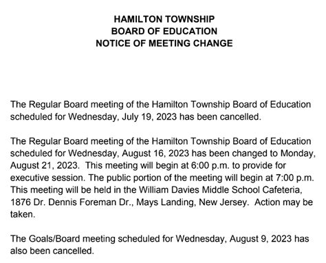 Board Minutes - Hamilton Township School District