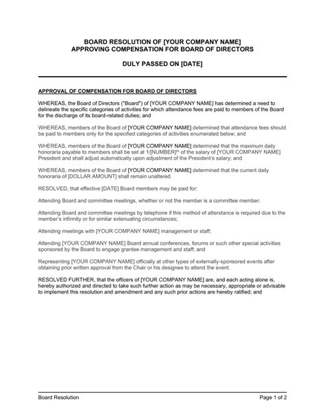 Board Resolution For Salary Of Director
