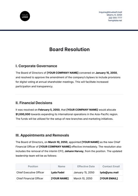 Board Resolution Templates