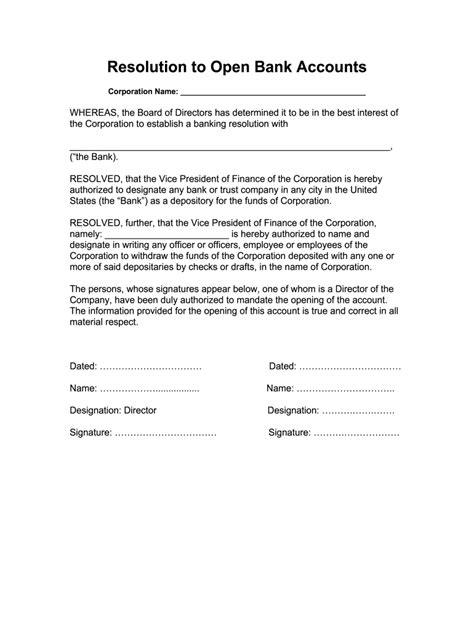 Board Resolution To Open Current Account Sample Fill Out and Sign