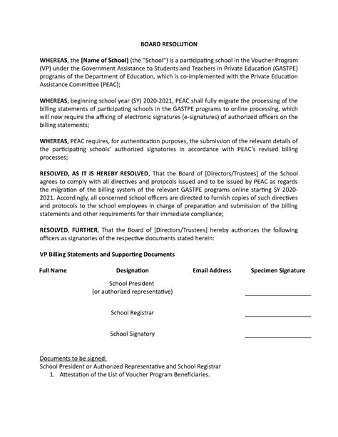 Board Resolution on Assigning Signatories in the Voucher Program 13