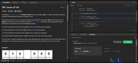Board game leetcode.  Each cell interacts with its eight neighbors (horizo...