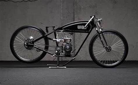 Custom made motorized bicycle to look like an old board track racer. Tank is hand made and so is frame.. 