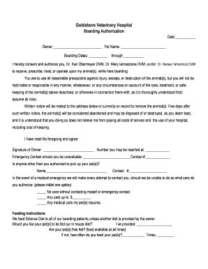 Boarding Forms - Goldsboro Veterinary Hospital