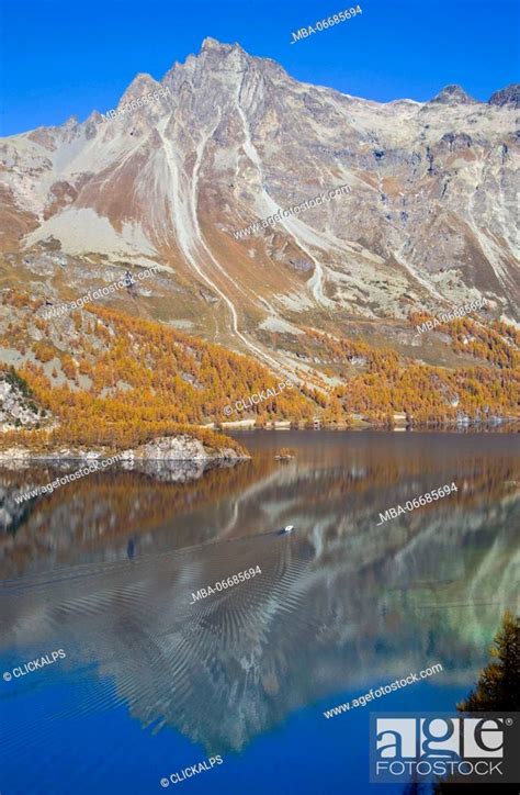 Boat Bridge at Lake Sils with Piz Lagrev, Engadine, Switzerland