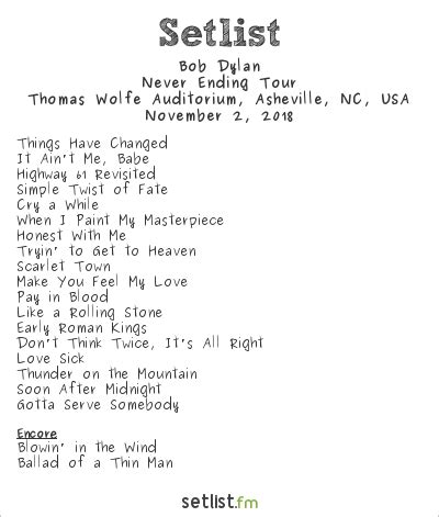 Bob Dylan Concert Setlist at Thomas Wolfe Auditorium, Asheville …