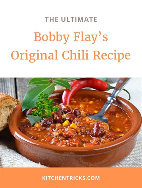 Bobby flay chili. Bobby Flay just happens to be a chili master. And he's got rules. The recipe he shared with us is stocked with chunks of tender beef and flavored with a rich sauce spiked with tomato, multiple ... 