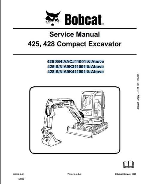 Bobcat 425 428 repair manual mini excavator aacj11001 improved. - Insignia tv dvd combo user manual.